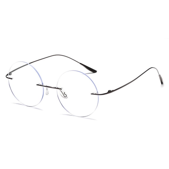 Gunmetal Oversized Round Lightweight Screw-Free Reading Glasses 3.00 Titanium Alloy Anti-Blue Light Rimless Readers +3.00 Strength