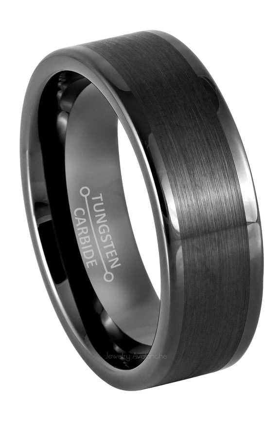 Gunmetal Pipe Cut Tungsten Ring Men's Dark Gray Tungsten Carbide Wedding Band Anniversary Ring - size 11.5