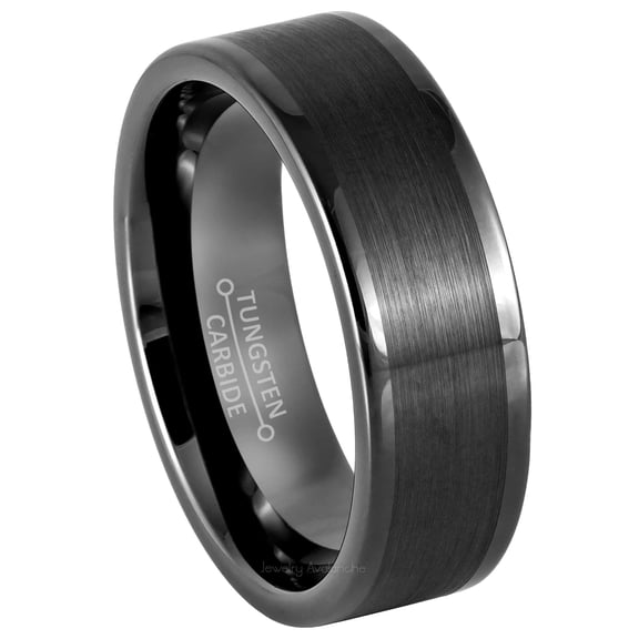 Jewelry Avalanche Gunmetal Pipe Cut Tungsten Ring Men's Dark Gray Tungsten Carbide Wedding Band Anniversary Ring - size 9.5