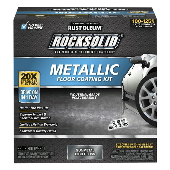 2 Pack, Gunmetal, Rust-Oleum RockSolid Metallic Floor Coating Kit-299743, High Gloss, 80 oz Kit