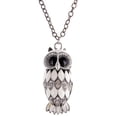 thumbnail image 1 of Gunmetal Tone Clear Crystal Rhinestones White Enamel Owl Bird Pendant Necklace, 1 of 5