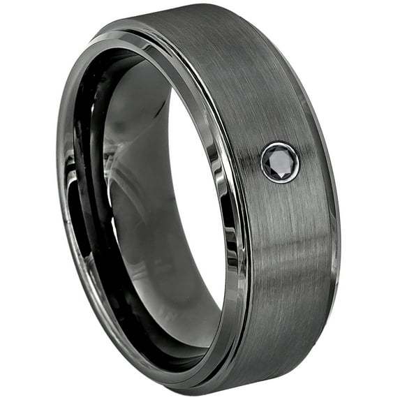 Jewelry Avalanche Brushed Comfort Fit Gunmetal Tungsten Carbide Wedding Band, Mens Black Diamond Ring #542s7.5