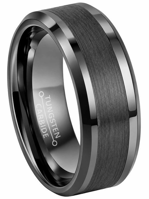 Gunmetal Tungsten Ring Men's Beveled Edge Dark Gray Tungsten Carbide Wedding Band Anniversary Ring - size 11