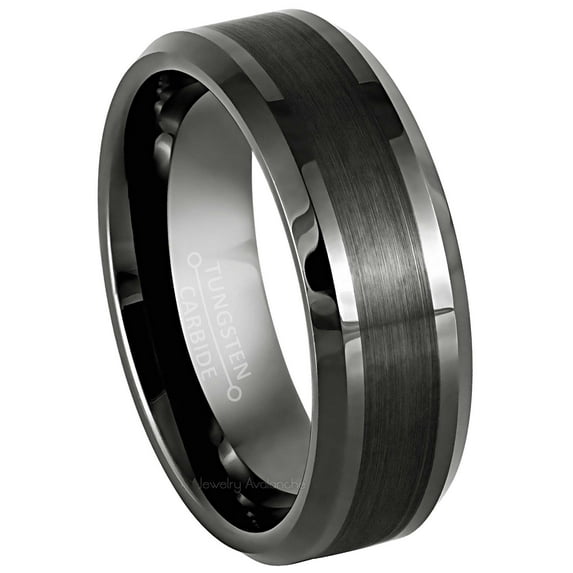 Gunmetal Tungsten Ring Men's Beveled Edge Dark Gray Tungsten Carbide Wedding Band Anniversary Ring - 976GMs15