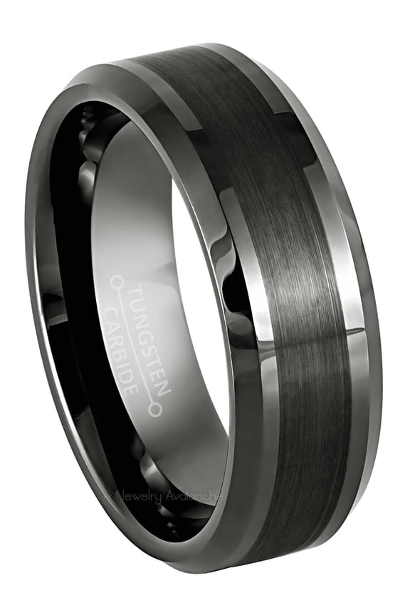 Gunmetal Tungsten Ring Men's Beveled Edge Dark Gray Tungsten Carbide Wedding Band Anniversary Ring - size 8.5