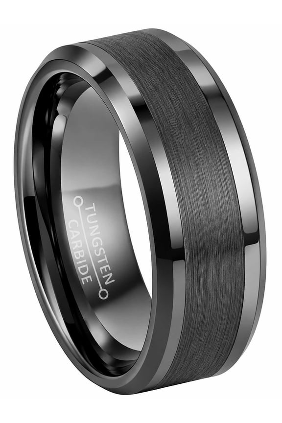 Gunmetal Tungsten Ring Men's Beveled Edge Dark Gray Tungsten Carbide Wedding Band Anniversary Ring - size 9.5