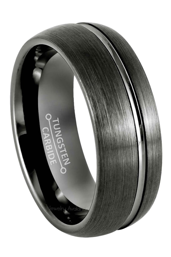 Gunmetal Tungsten Ring Men's Classic Dome Dark Gray Tungsten Carbide Wedding Band Anniversary Ring - 975GMs15
