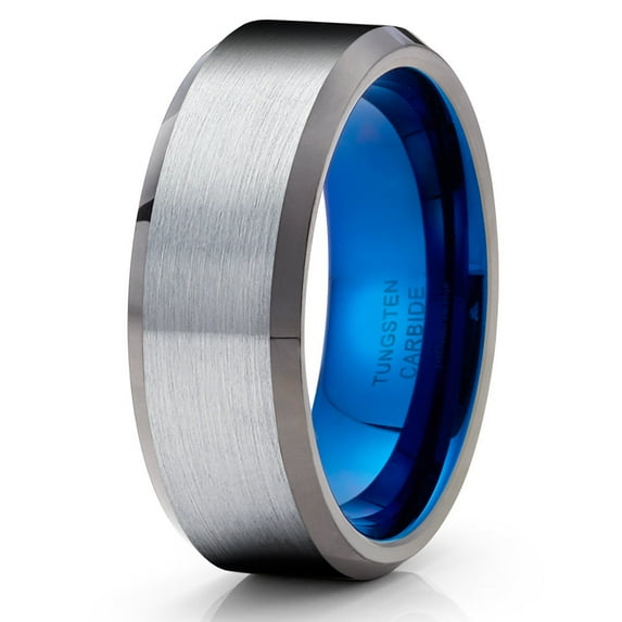 Gunmetal Tungsten Wedding Ring 8mm Gunmetal Tungsten Ring Blue Wedding Ring Men & Women Gray Ring
