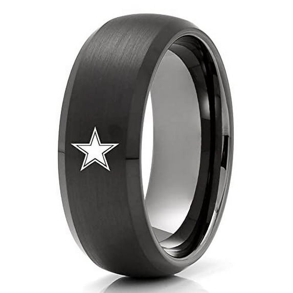 Gunmetal Tungsten Wedding Ring,Black Tungsten Ring,8mm Wedding Ring,Football Inspired Ring,Galaxy Star Ring,Tungsten