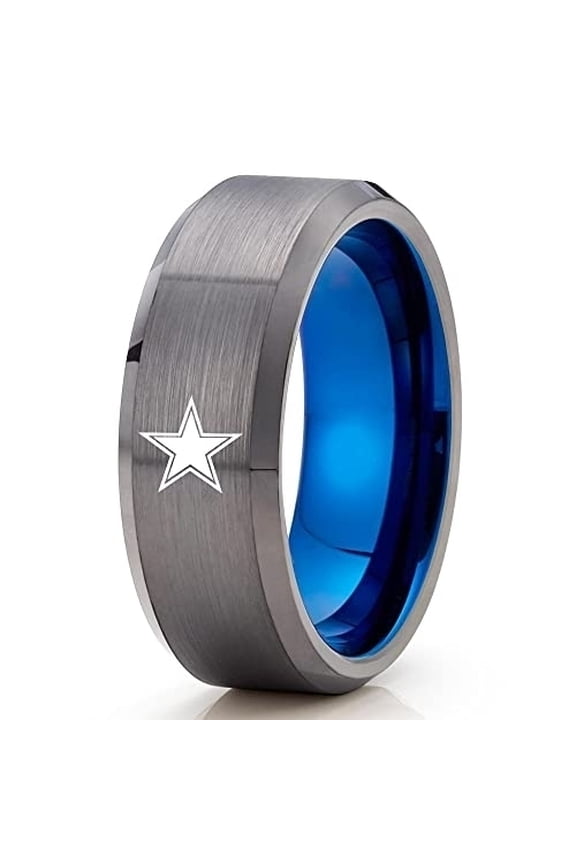 Gunmetal Tungsten Wedding Ring,Blue Tungsten Wedding Ring,Football Inspired,Galaxy Star Ring,Tungsten Carbide Ring