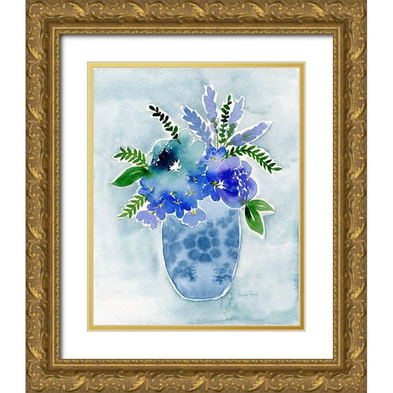 Gunn, Kourtni 20x24 Gold Ornate Wood Framed with Double Matting Museum Art Print Titled - Blue Bouquet I