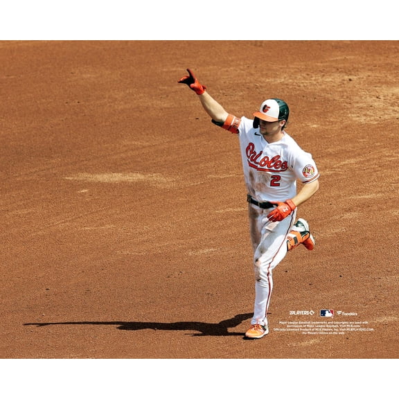 Gunnar Henderson Baltimore Orioles Unsigned White Jersey Point Photograph