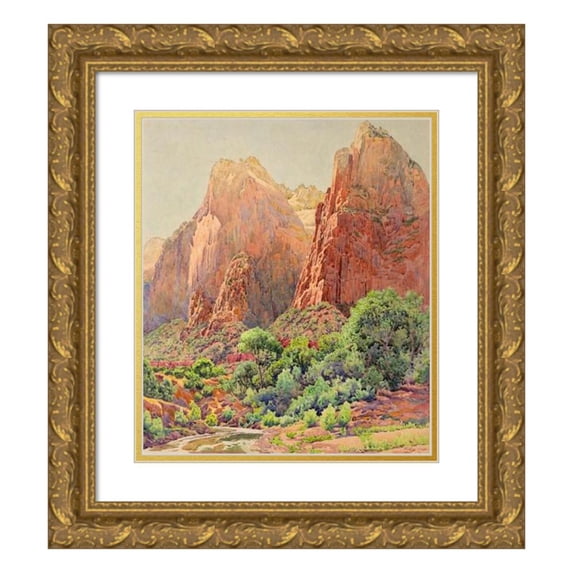 Gunnar Mauritz Widforss 12x14 Gold Ornate Wood Frame and Double Matted Museum Art Print Titled - The Patriarchs, Zion National Park (1924)