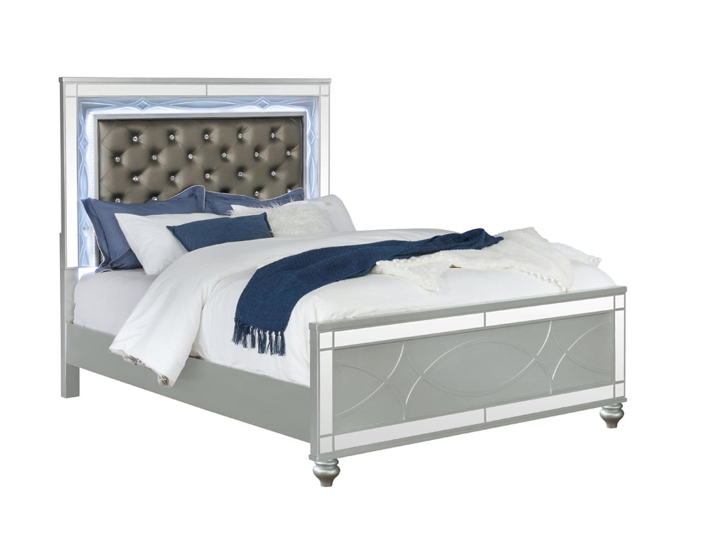 Gunnison Queen Platform Bed With LED Lighting Silver Metallic