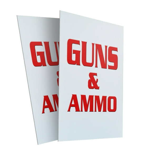 Guns & Ammo (2-PACK) 24" x 36" Plastic Signs | Sign Insert 4mm Corrugated Plastic Signs Storefront Window Poster