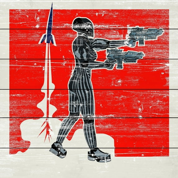Guns Blazing Painting Print on White Wood
