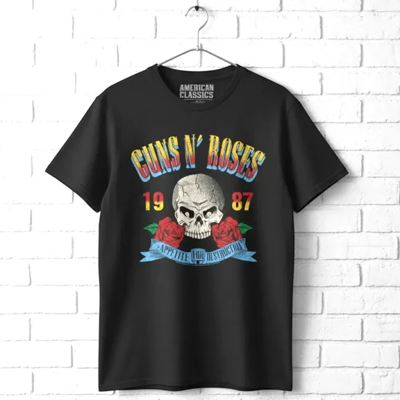 Guns N Roses Appetite 1987 Skull Men's T Shirt (Charcoal, AdultS)