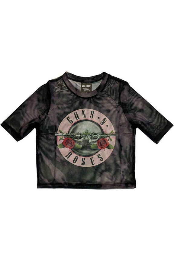 Guns N' Roses Ladies Crop Top: Pink Tint Bullet Logo (Mesh) (X-Small)