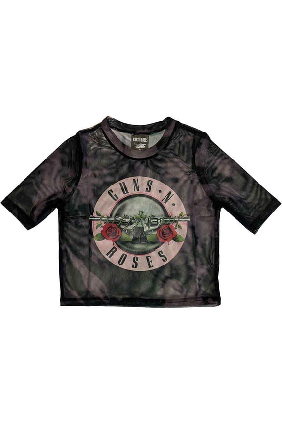 Guns N' Roses Ladies Crop Top: Pink Tint Bullet Logo (Mesh)