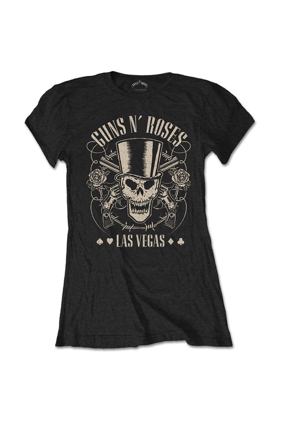 Guns N' Roses Ladies T-Shirt: Top Hat, Skull & Pistols Las Vegas (Medium)