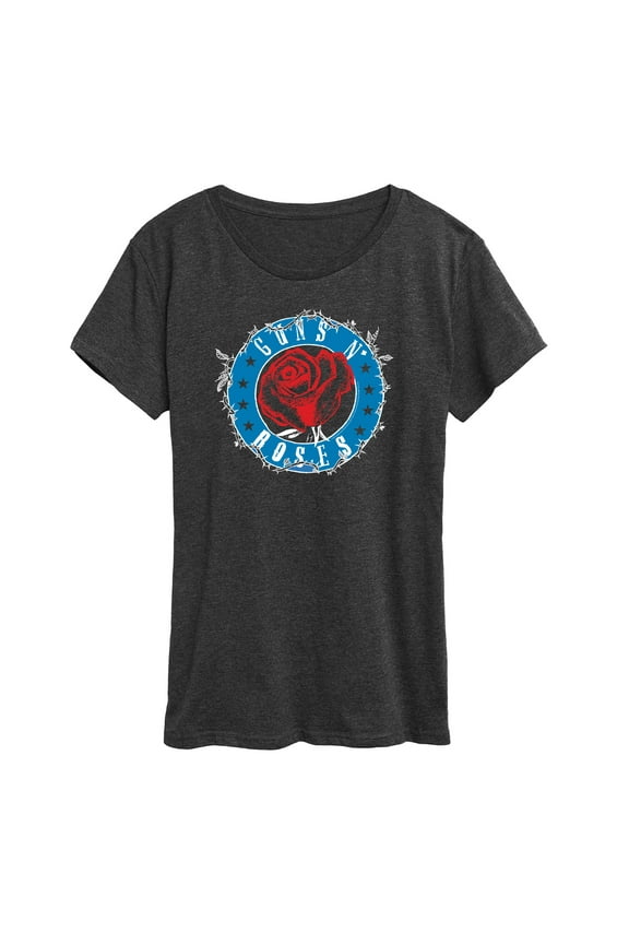 - Red Rose White Vine Blue Emblem - Women's Short Sleeve Graphic T-Shirt