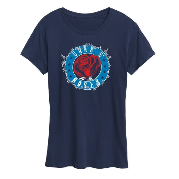 Guns N' Roses - Red Rose White Vine Blue Emblem - Women's Short Sleeve Graphic T-Shirt