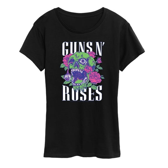 Guns N' Roses - Rock Music Band - Neon Skull Sketch - Women's Short Sleeve Graphic T-Shirt