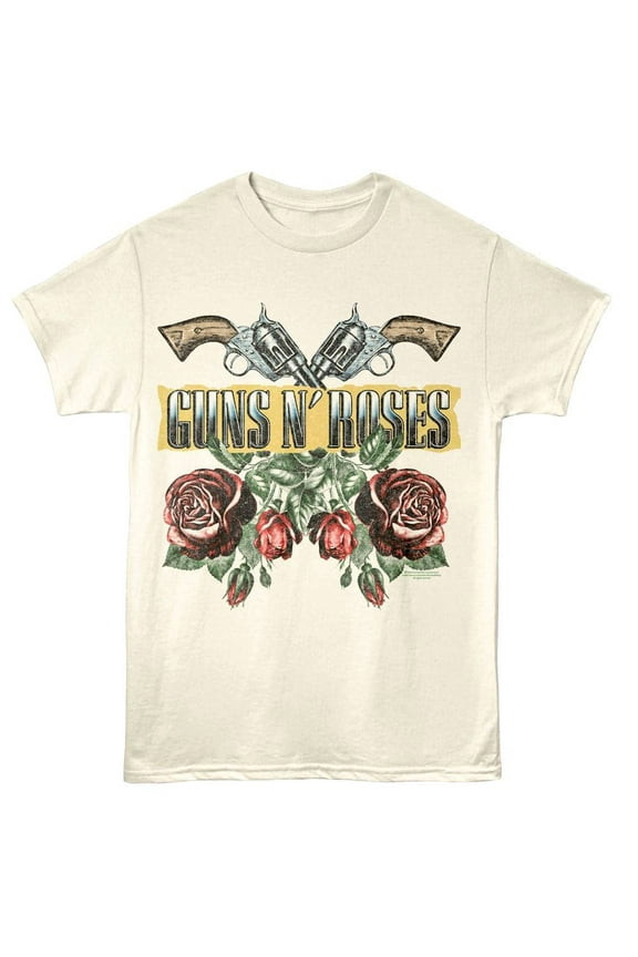 Guns N Roses - Roses And Guns - American Classics - Front Print Natural Solid Adult Short Sleeve T-Shirt