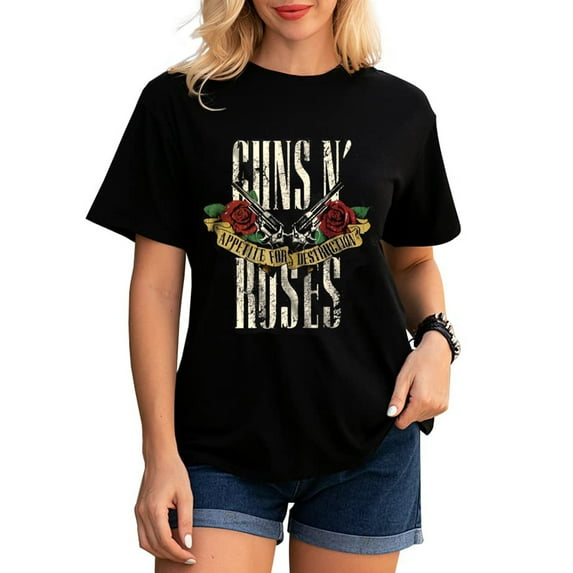 Guns N' Roses T Shirt Womens Vintage Rock Music Tshirt Retro Band Graphic Tees Letter Print Concert Short Sleeve Tops