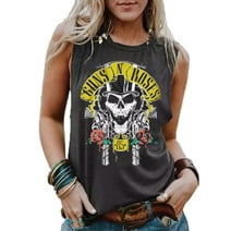Guns N' Roses Tank Tops Women Vintage Skeletons Skull Graphic Rock Music Tank Shirt Casual Vacation Sleeveless Tops