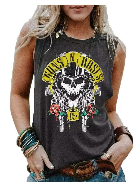 Guns N' Roses Tank Tops Women Vintage Skeletons Skull Graphic Rock Music Tank Shirt Casual Vacation Sleeveless Tops