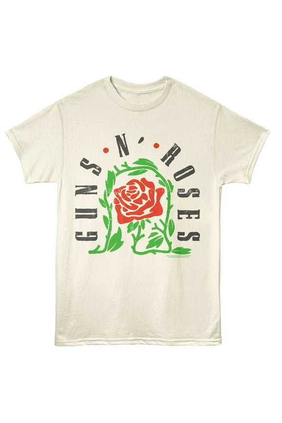 Guns N Roses Thorned Rose Men's T Shirt (Ivory, AdultM)