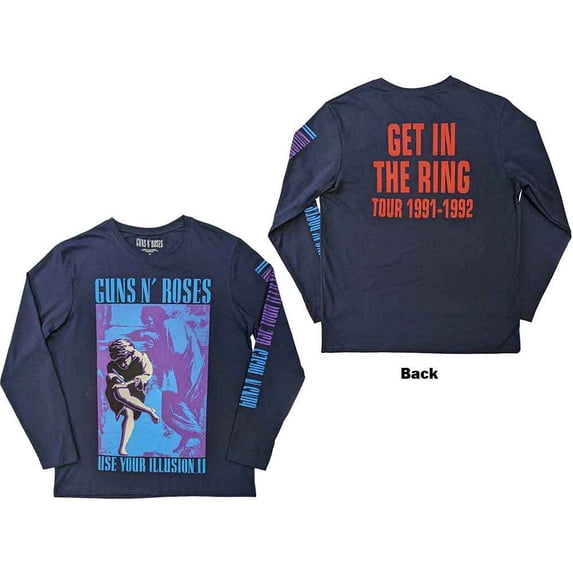 Guns N' Roses Unisex Long Sleeve T-Shirt: Get In The Ring Tour '91-'92 (Back & Sleeve Print) (X-Large)