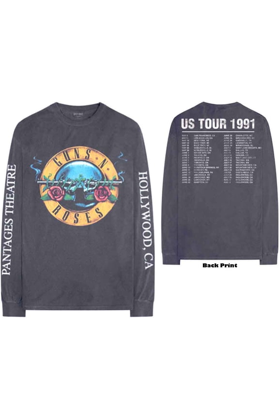 Guns N' Roses Unisex Long Sleeve T-Shirt Hollywood Tour (Back & Sleeve Print) (Medium)