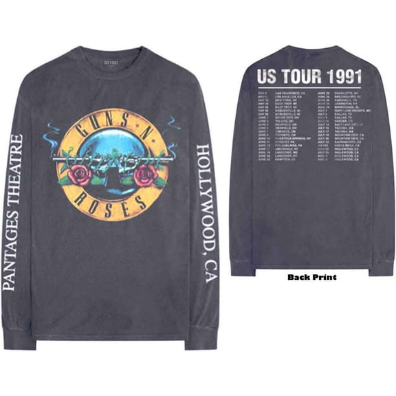 Guns N' Roses Unisex Long Sleeve T-Shirt Hollywood Tour (Back & Sleeve Print) (X-Large)