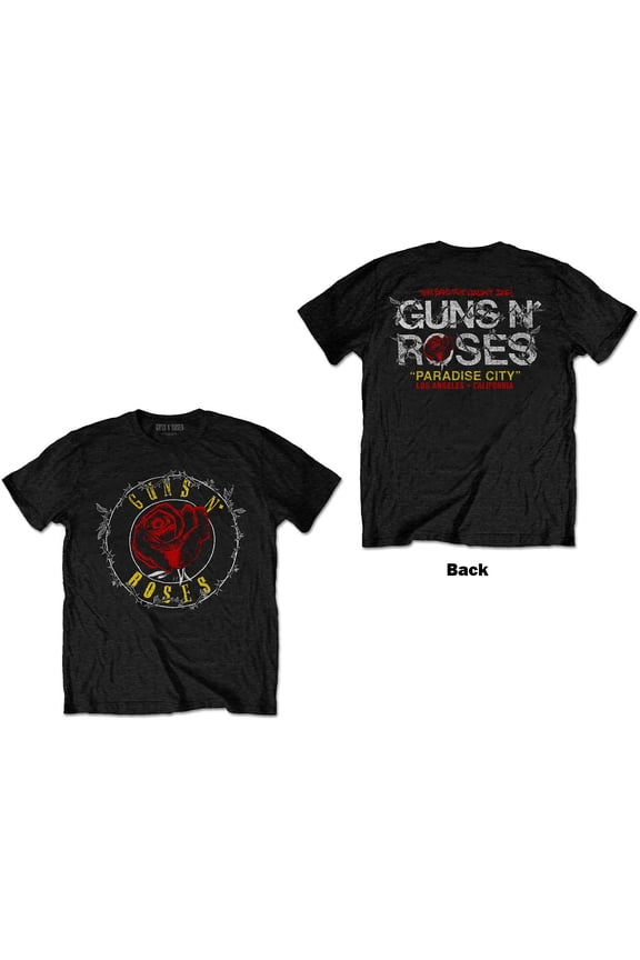 Guns N' Roses Unisex T-Shirt Rose Circle Paradise City (Back Print) (X-Large)