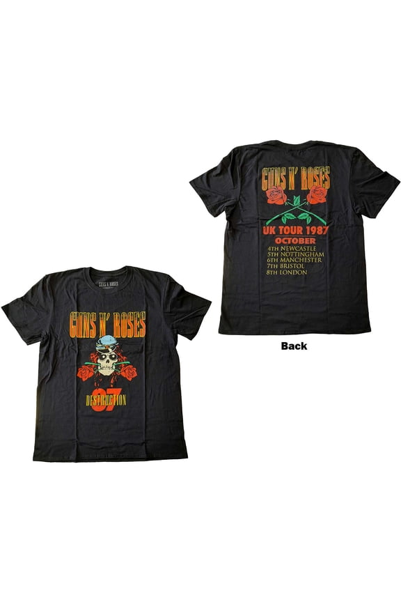 Guns N' Roses Unisex T-Shirt UK Tour '87 (Back Print) (Small)