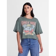 Guns N' Roses Women's Cropped Front Back Graphic Band Tee, Sizes XXS-4X