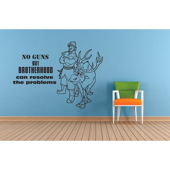 No Guns Quote Kristoff Frozen Disney Cartoon Wall Sticker Art Decal for Girls Boys Kids Room Bedroom Nursery Kindergarten House Fun Home Decor Stickers Wall Art Vinyl Decoration Size (8x10 inch)
