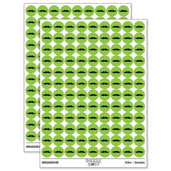 Gunslinger Mustache Moustache Silhouette Round Sticker Set - Light Green - Gloss Finish - 0.50" Size