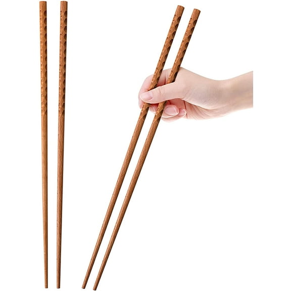Guo 16.5 Inches Cooking Chopsticks, 2 Pairs Wooden Long Chop Sticks Reusable for Noodles Frying Hotpot