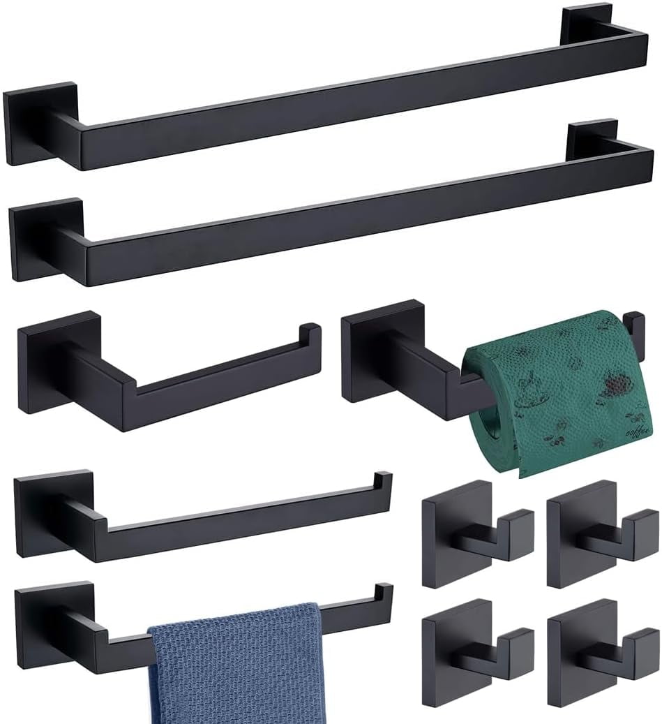Guo Bathroom Hardware Set 10PCS Matte Black Bathroom Accessories Set ...