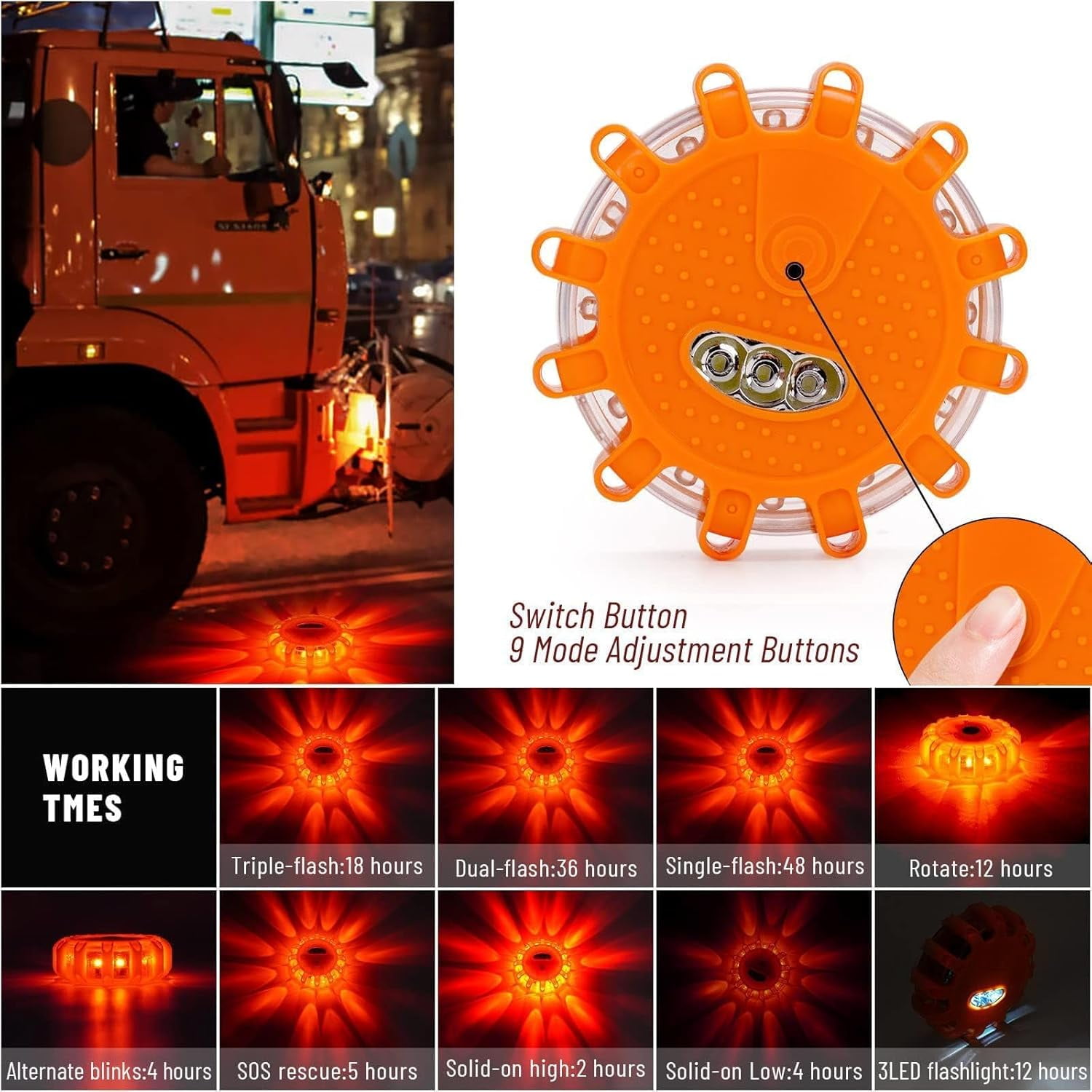 4 Pack LED Road Flares Emergency Flashing Lights Roadside Safety Beacon