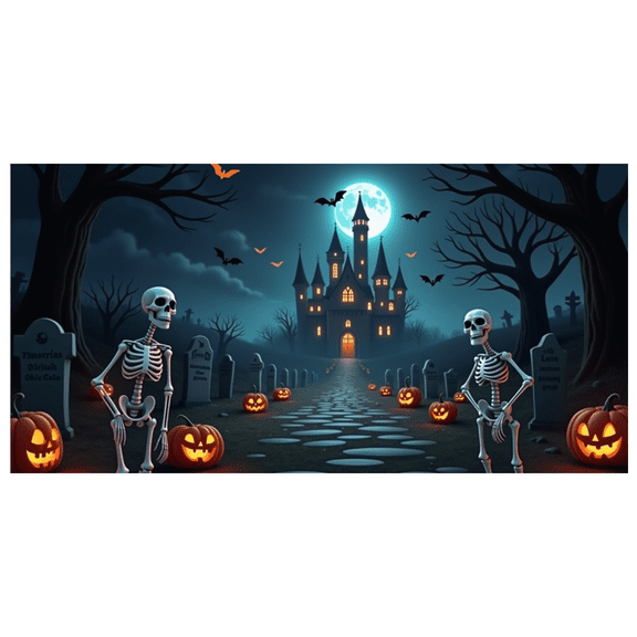 Spooky Design Halloween Banner Gothic Theme Skeleton Decoration Jack-o-lantern Scene Haunted Castle Decor for Halloween Party Indoor Decor Nighttime Celebration