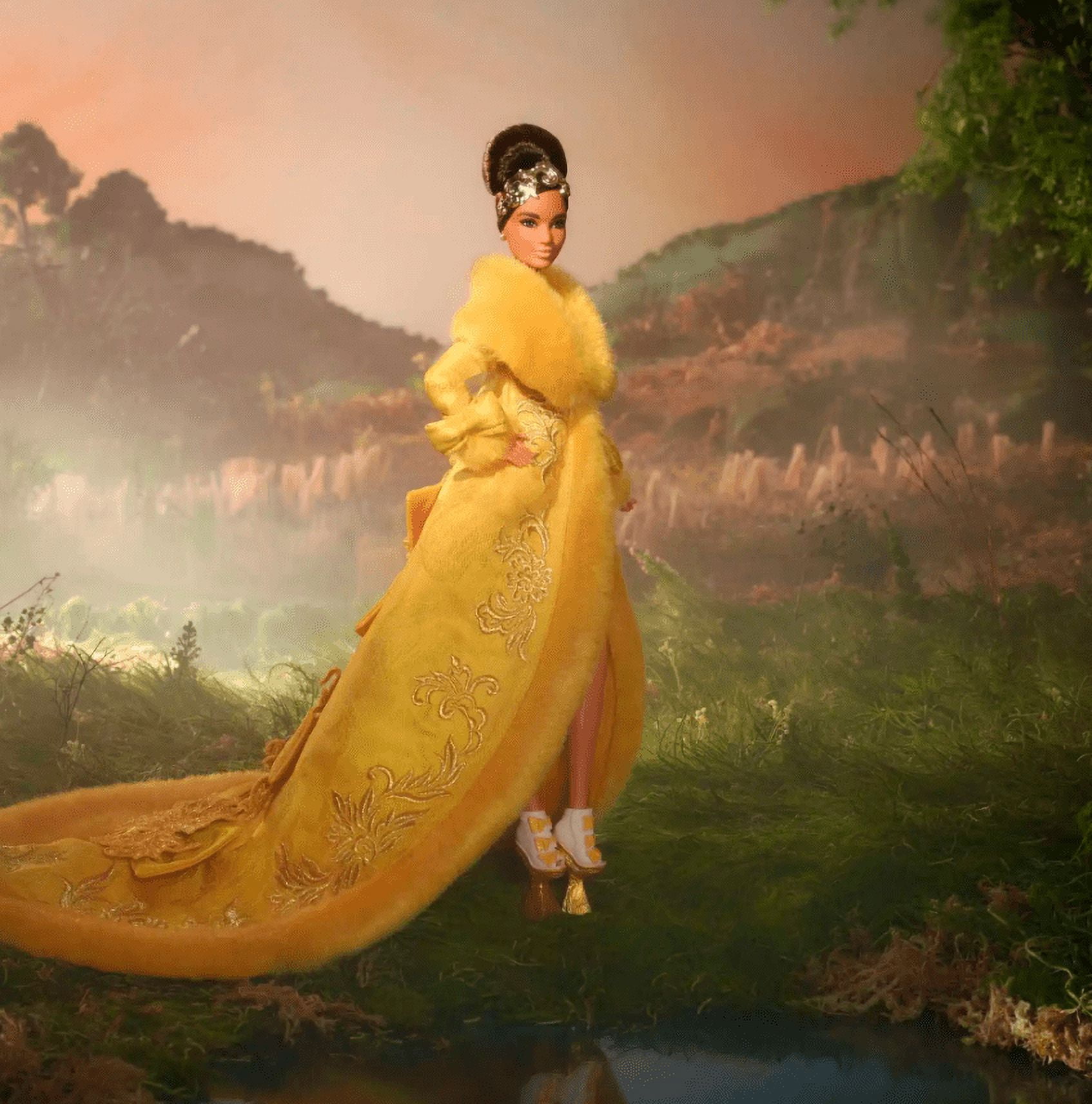 Guo Pei 2022 Barbie Doll in Golden-Yellow Gown, Platinum Guo Pei 2022 Barbie Doll in Golden-Yellow Gown, Platinum