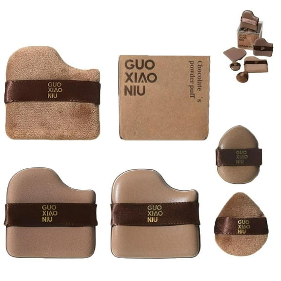 Guo Xiao Niu Makeup Puff – 6PCs Chocolate Color Blending Sponge Set, Dual-Use Wet/Dry Foundation & Powder Puff for Liquid/Cream Makeup(Brown*1set)