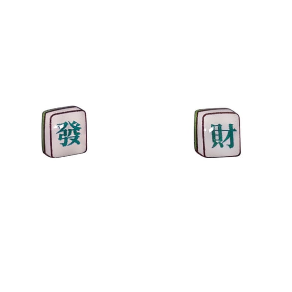 "Guochao" Style "Get Rich" Mahjong Stud Earrings Niche Designer-Look Lunar New Year Jewelry | Cute Ear Clips