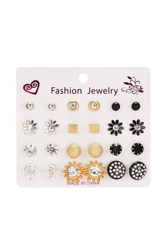 12 Pairs Fashionable Bow/Pearl/Flower Card Earrings for Women - Christmas Earrings Set, Stylish & Trendy All-Match Zircon Jewelry Gift