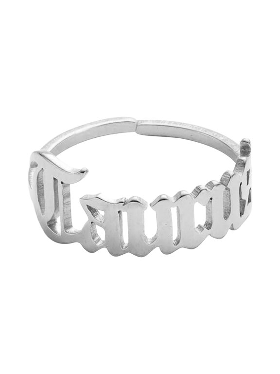 12 Zodiac Old English Letter Ring ,Silver Plated Constellation Rings for Women Adjustable Stainless Steel Zodiac Sign Rings Horoscope Astrology Birthday Jewelry Gifts for Women