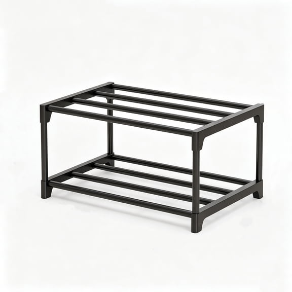 Guodhu 2-Tier Under Bed Space-Saving Shoe Rack, Sturdy No-Tool Assembly Organizer for Dorm Room Small Bedroom Closet Entryway, Non-Slip Multi-Purpose Storage(Black)
